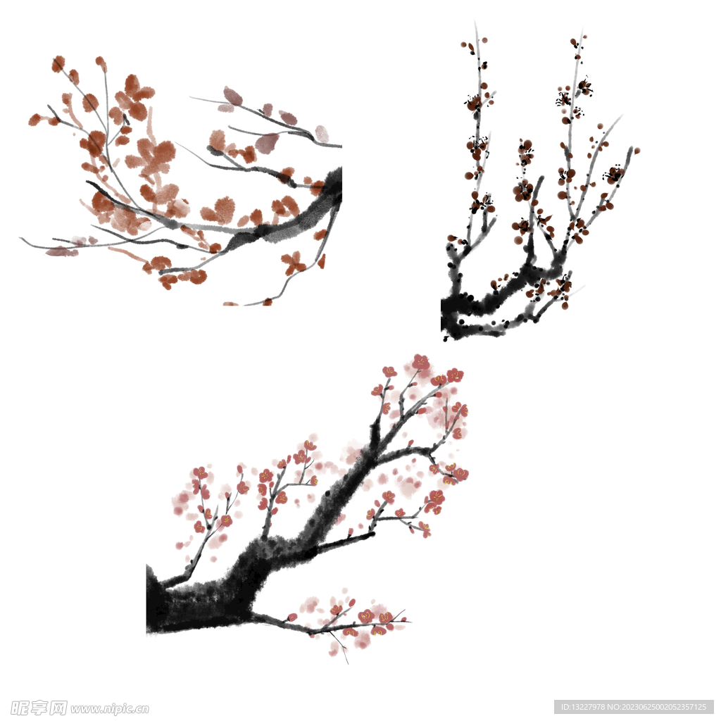 水墨红梅腊梅梅花花卉背景