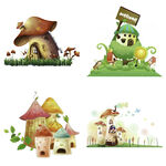卡通梦幻蘑菇房子卡通房子