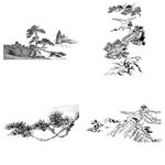 中国风水墨松树松枝迎客松水墨画