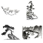中国风水墨松树松枝迎客松水墨画