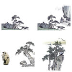 中国风水墨松树松枝迎客松水墨画