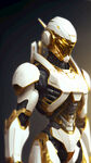 机动战士，太空背景，3D渲染，金白配色