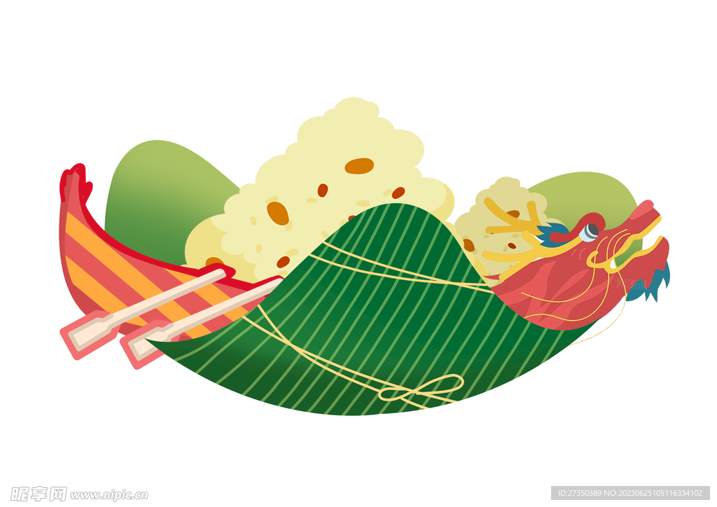龙舟和粽子扁平插画