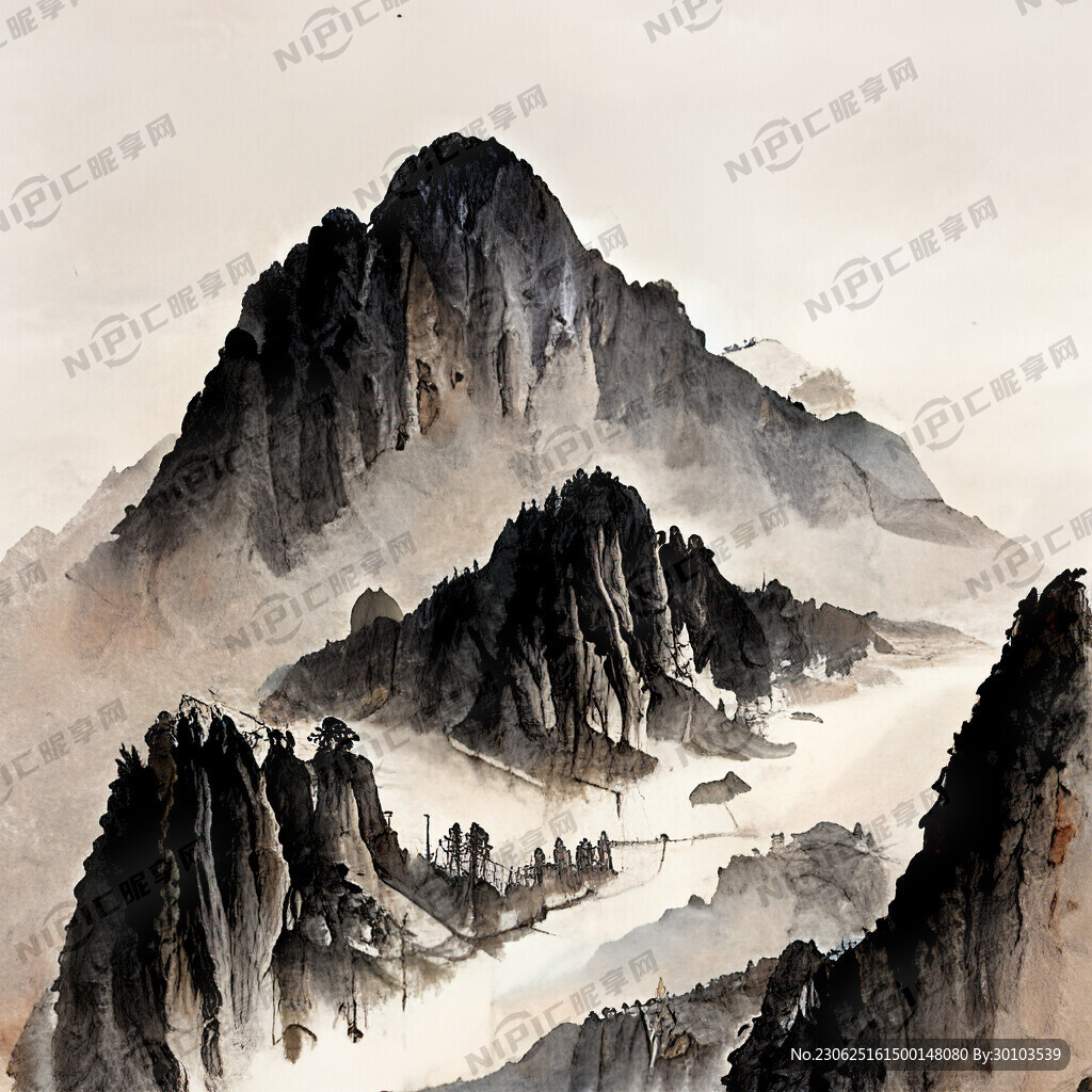 山谷 中国风 中国画 山水