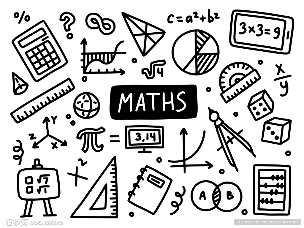 手绘涂鸦数学主题背景元素