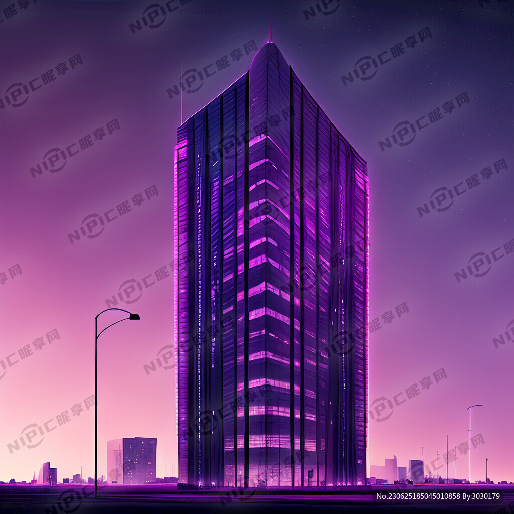 商业大楼 紫色天空 夜晚