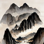 山谷，中国风，中国画，山水，水墨风格，写意，意境，高雅，高清，仙风道骨。