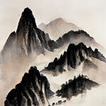 山谷，中国风，中国画，山水，水墨风格，写意，意境，高雅，高清，仙风道骨。