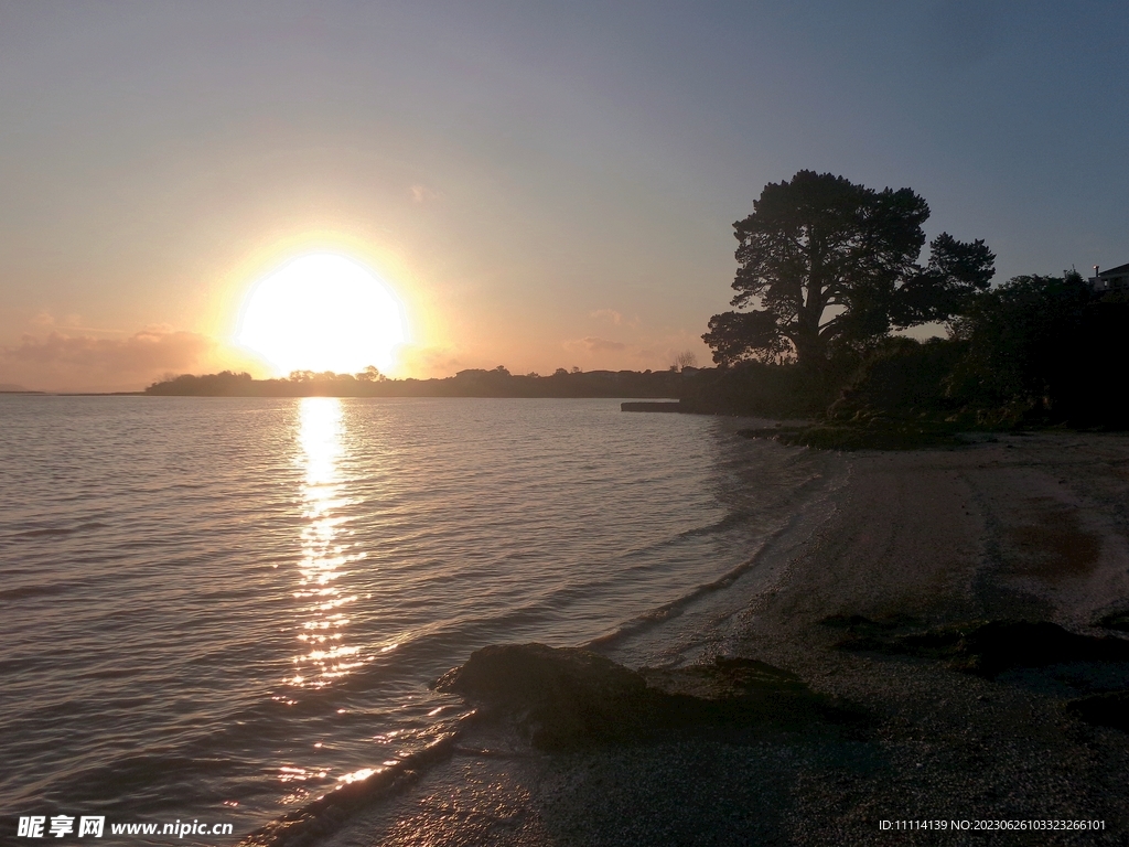 奥克兰海滨夕阳风景