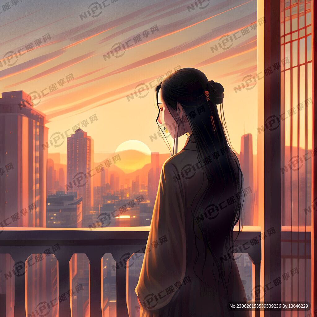 落日黄昏 都市楼房阳台