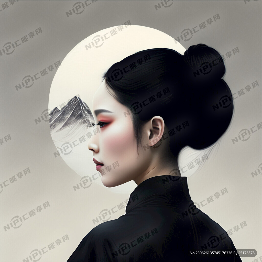 美女。雪山头像。背影。黑色系。