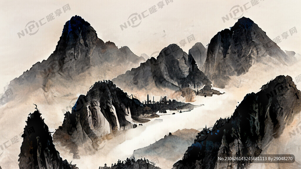 山谷 中国风 中国画 山水
