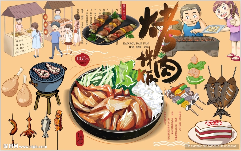 烤肉拌饭背景墙PSD模板下载