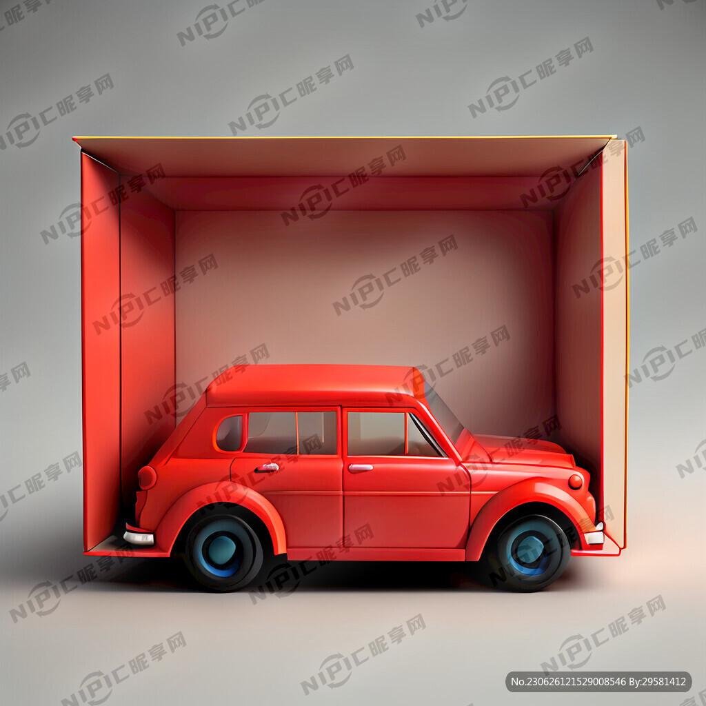 红色简约玩具车展示盒