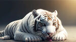 可爱的准备捕食的白色的趴着的完整老虎