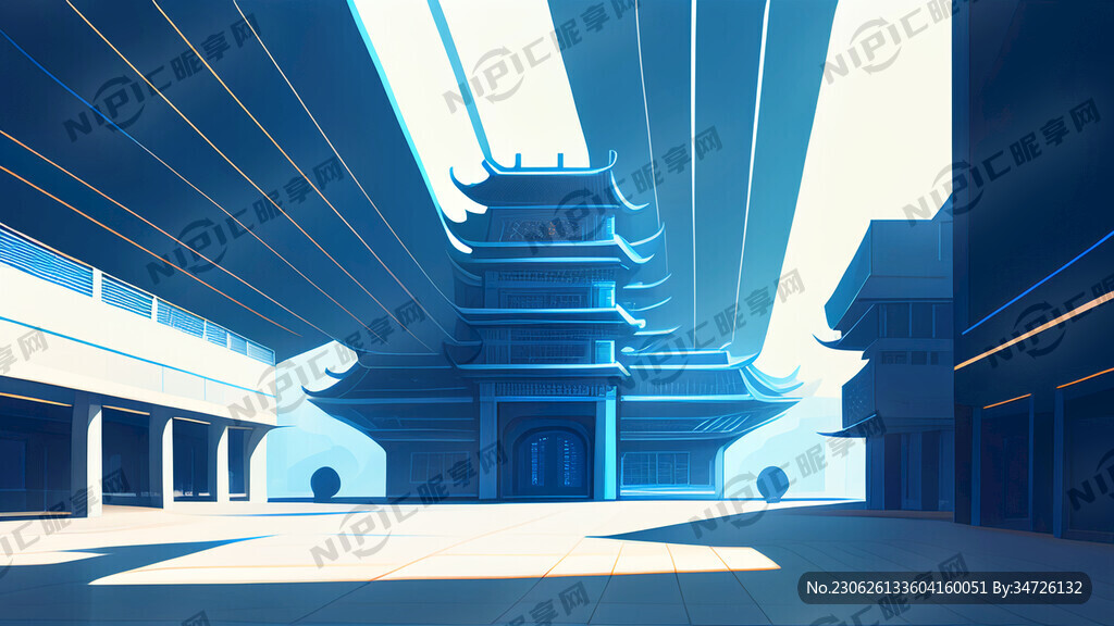 蓝色大气未来建筑空间 大场景