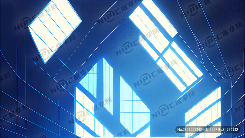 蓝色大气几何空间 大场景 光影