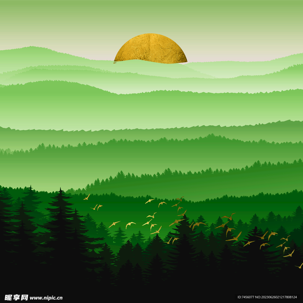 唯美山林水墨挂画装饰画