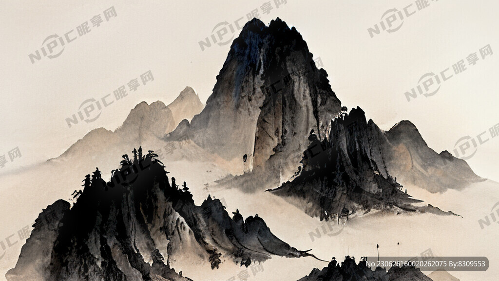 写意山水画 国画 水墨 简约