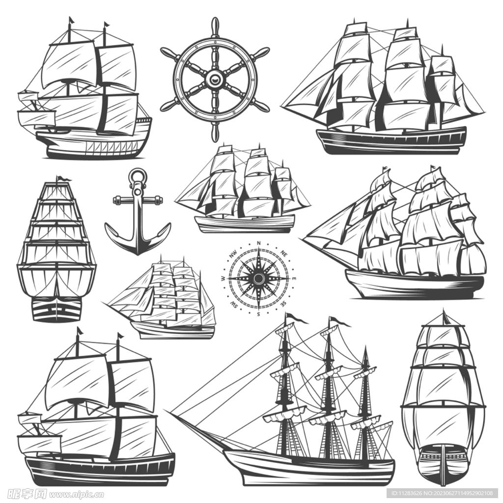 帆船手绘插画