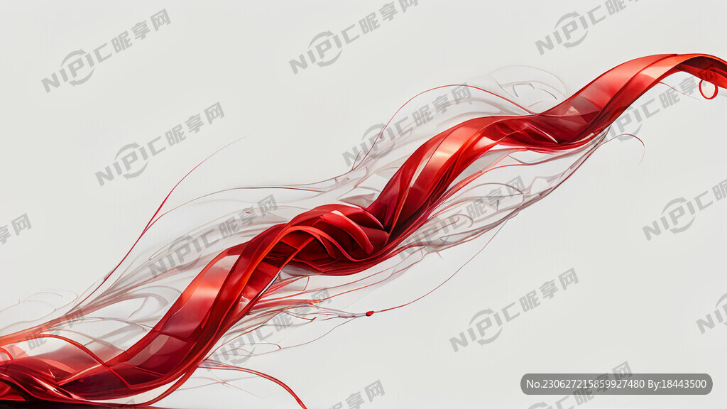 一长条透明感 自然流动红色丝带