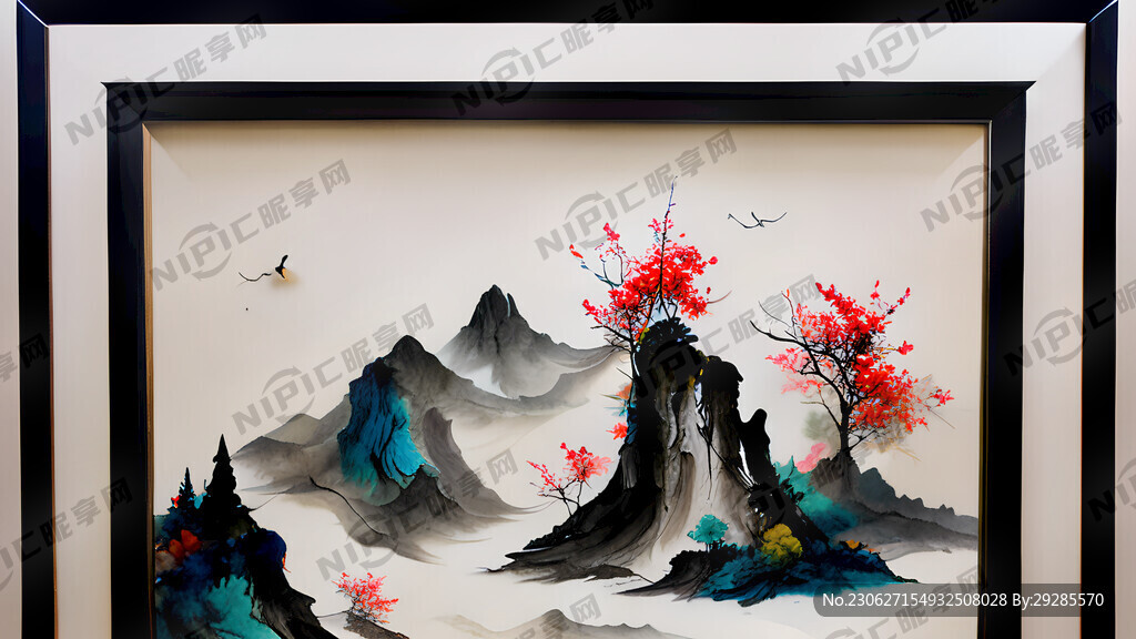 中式正能量宽屏带八个相框