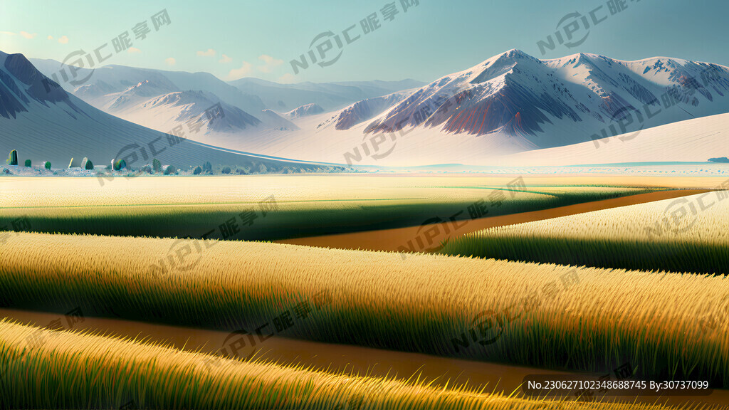 小麦田雪山草地