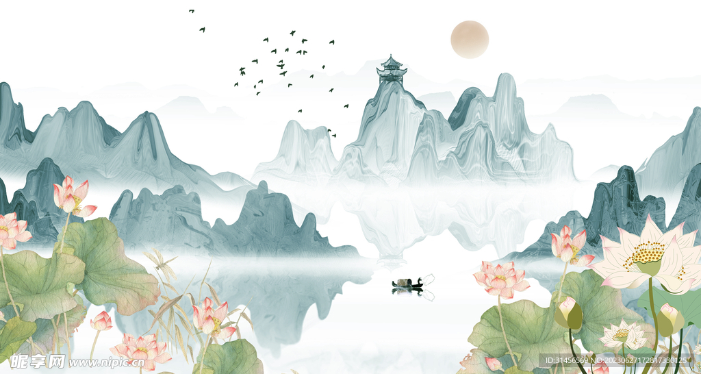 手绘山水画