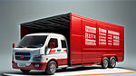 一辆货车模型装下红牛产品，体现篮球，足球运动，形成一个立体造型的陈列货架。