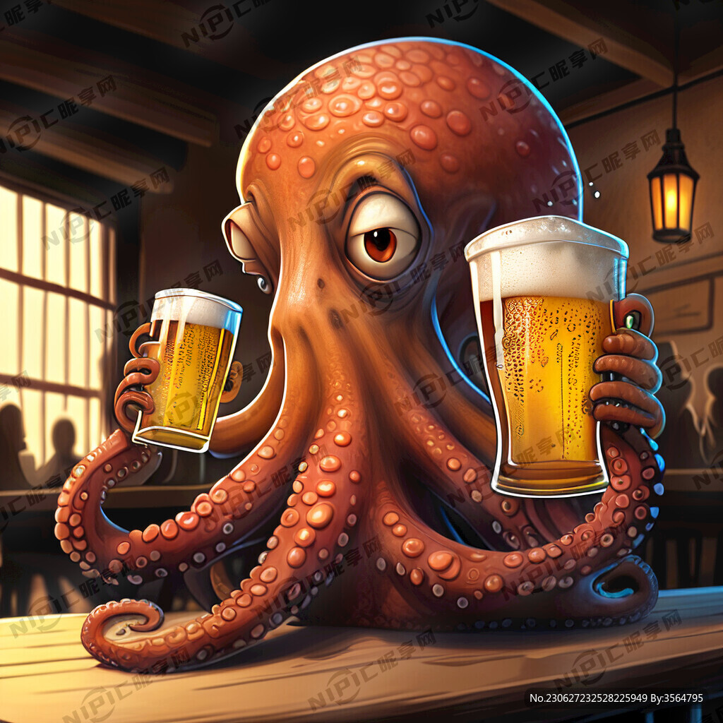 喝酒馆喝啤酒的章鱼