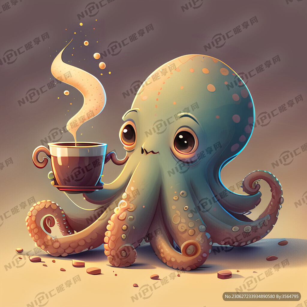 可爱的章鱼在喝茶