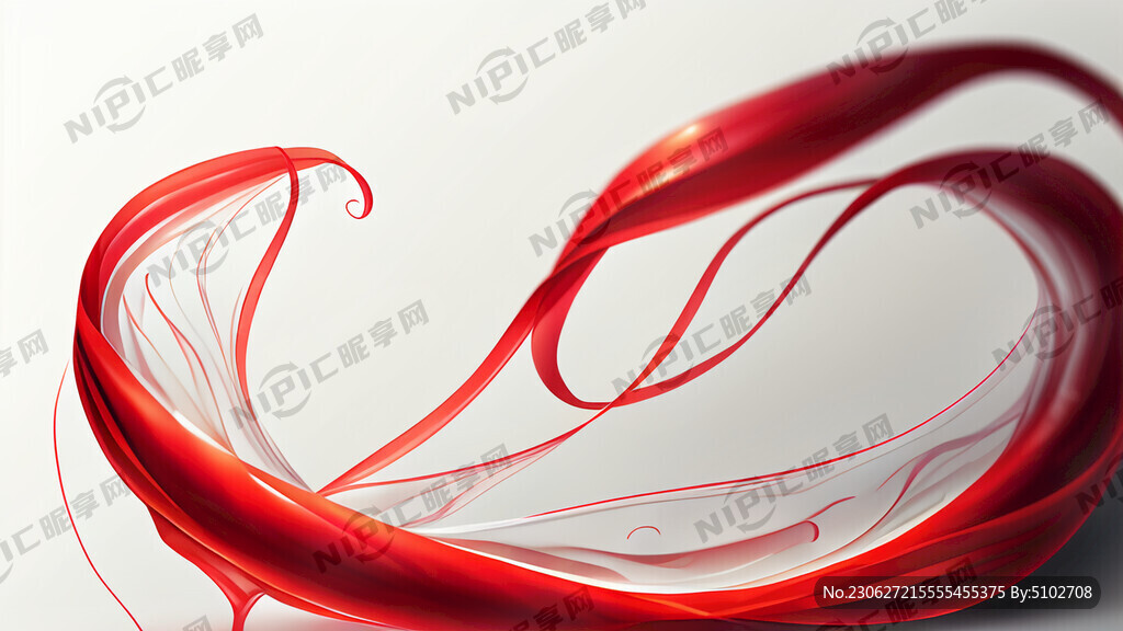 一长条透明感 自然流动红色丝带