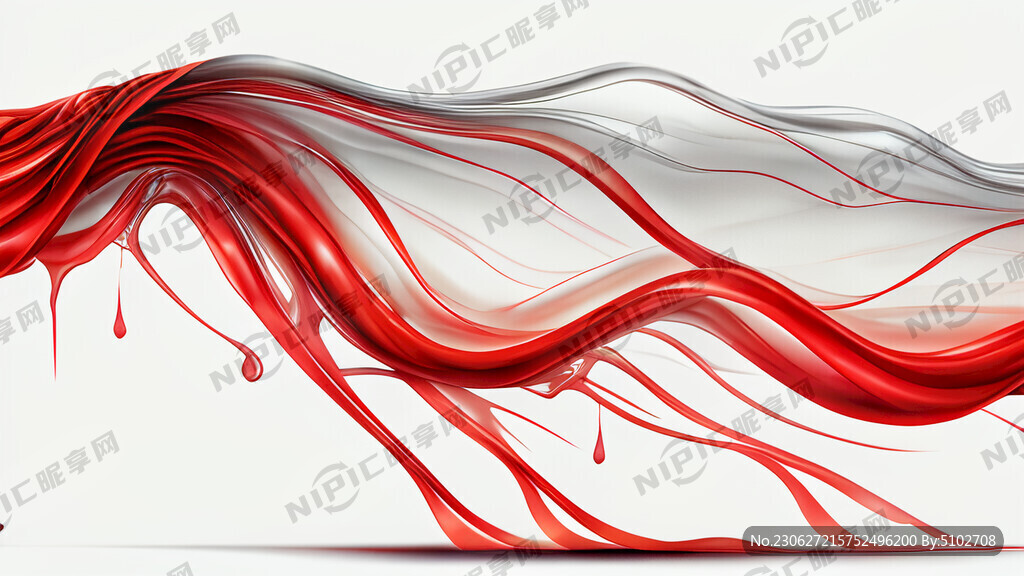 一长条透明感 自然流动红色丝带