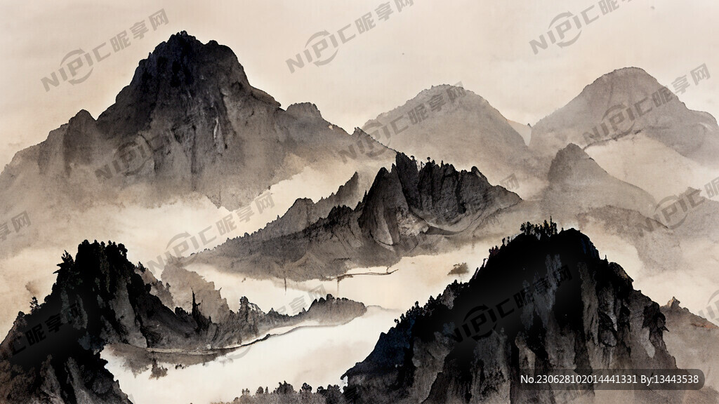 山谷 中国风 中国画 山水