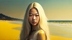 金黄色的沙滩穿着死库水的金发少女