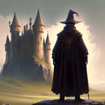 身穿魔法袍的学员站在城堡的远处