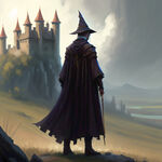 身穿魔法袍的学员站在城堡的远处