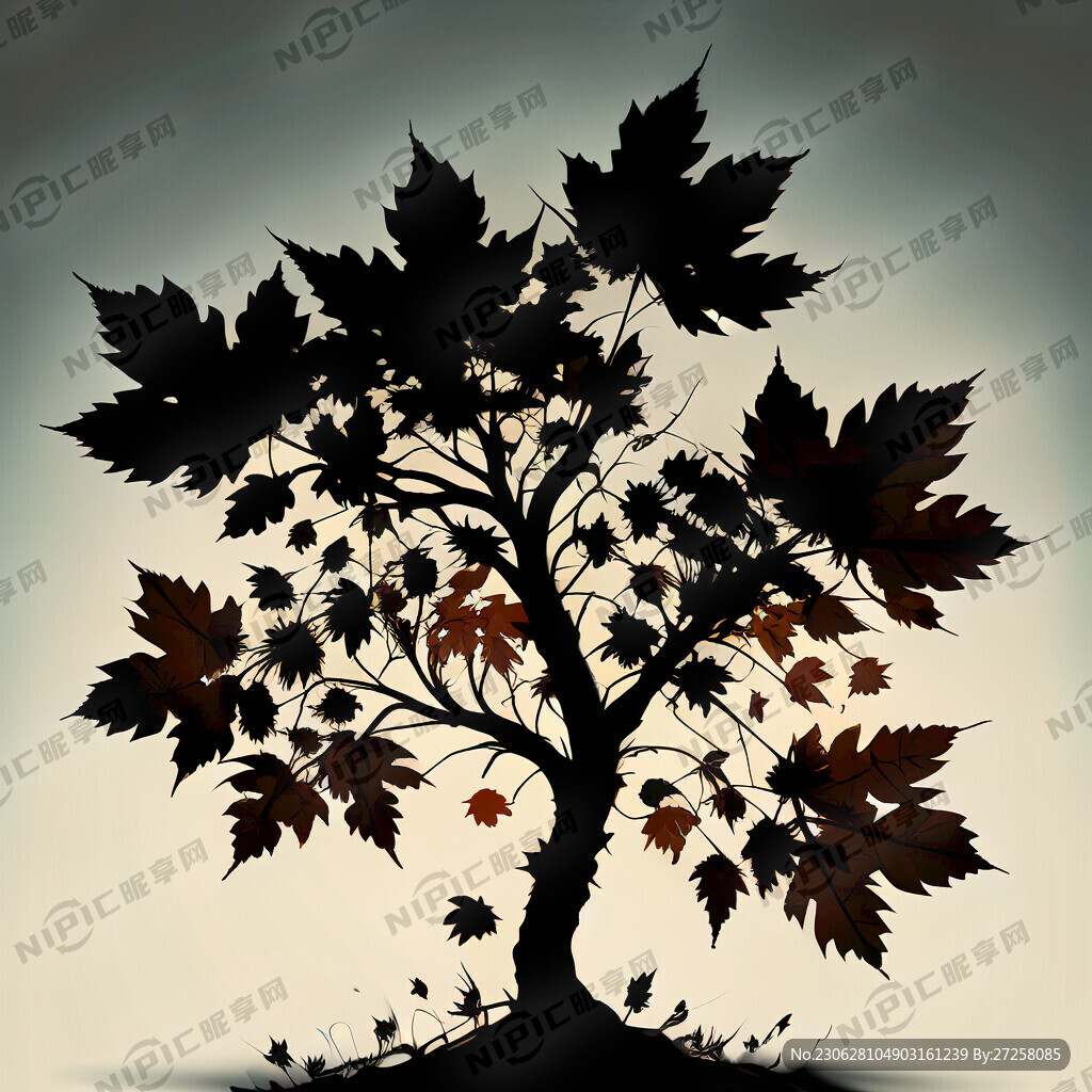 枫叶组成的树剪影