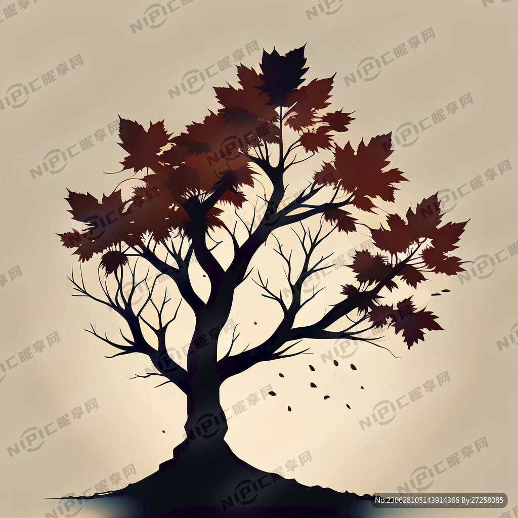 极简枫叶大树剪影