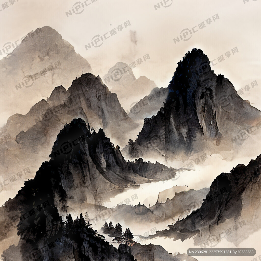 山谷 中国风 中国画 山水