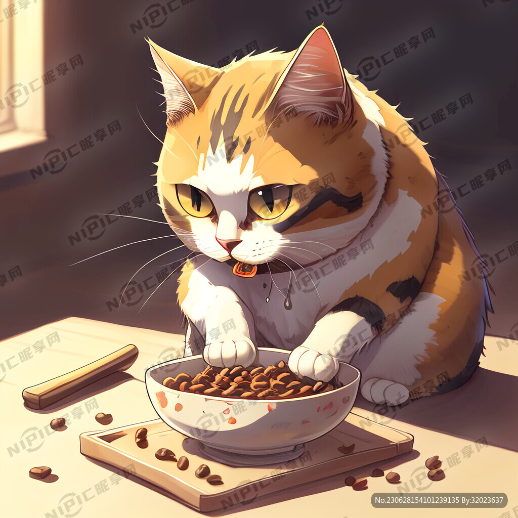 动漫猫吃猫粮插画