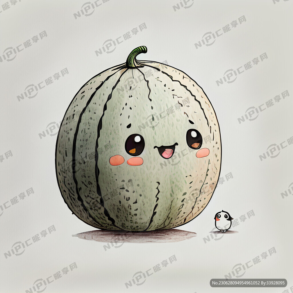 甜瓜 简笔画 白色底 可爱