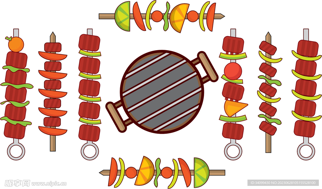 卡通串烧烧烤插画