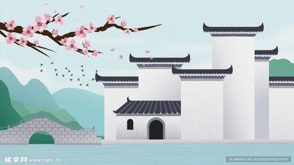 中国风徽派建筑