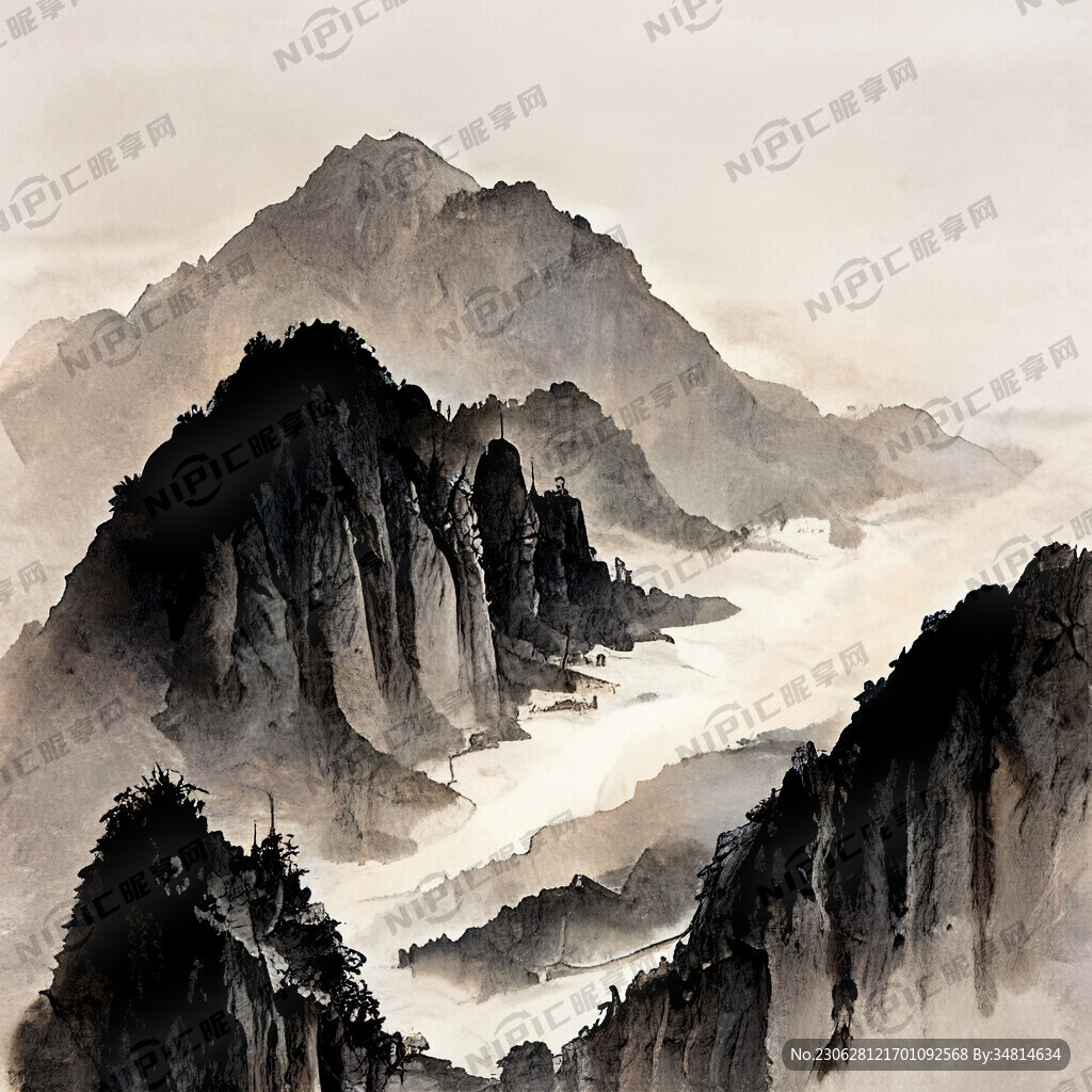 山谷 中国风 中国画 山水