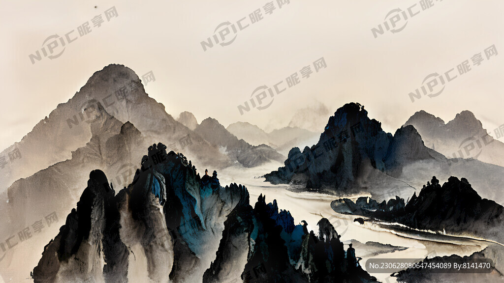 中国风 远山 弯曲的河流