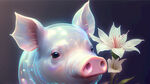 猪，透明感，全息色，可爱，百合花，艺术创想