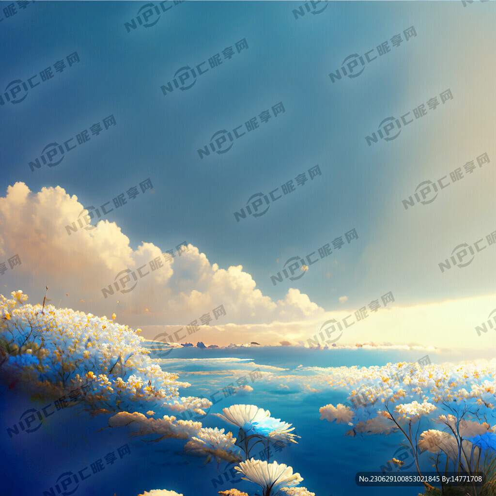 阳光 花海 蓝色