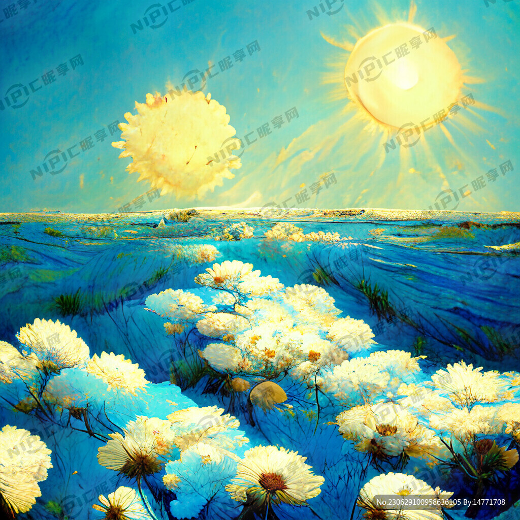 阳光 花海 蓝色