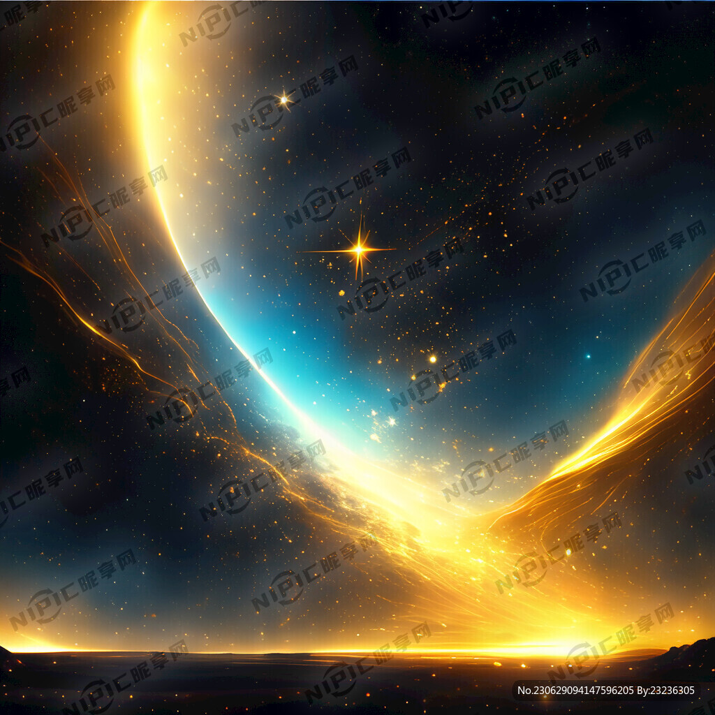 黑色 金色 发光星空 银河
